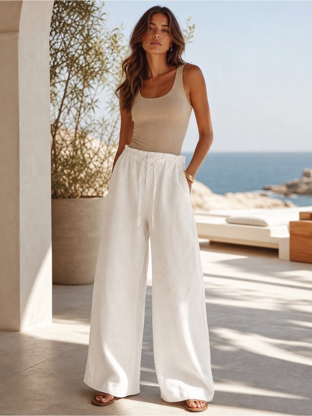 Island Company Wide Leg Linen Pants Ivory. Resort Chic